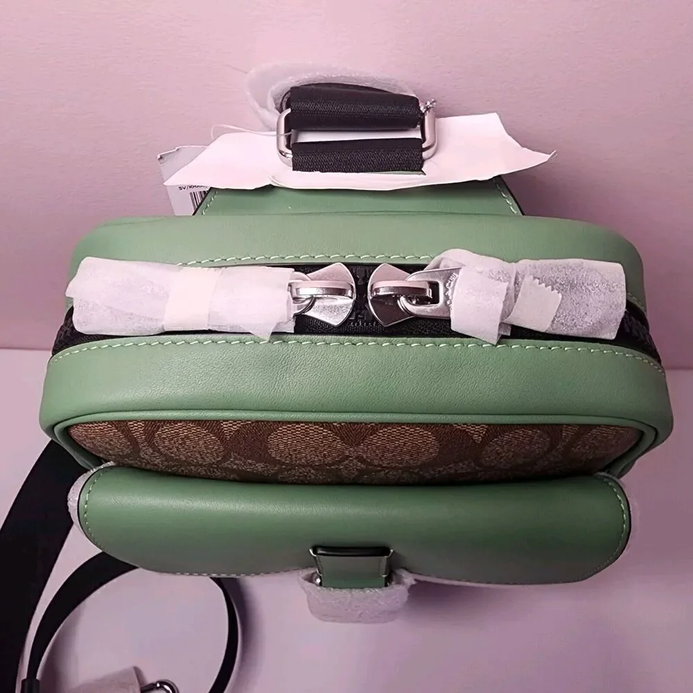 NWT Coach CR268 Track Pack In Colorblock Signature Soft Green Khaki